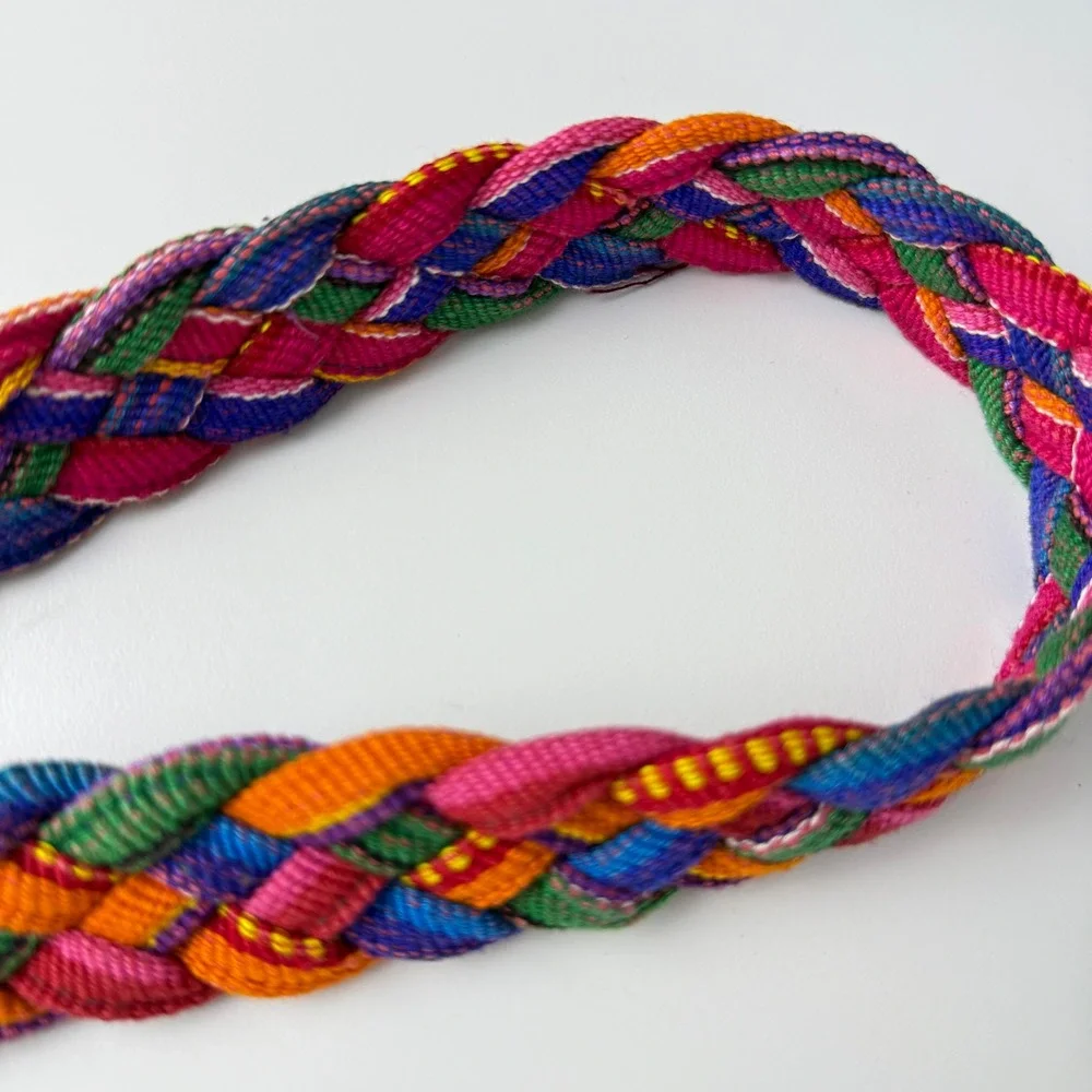 Braided Buckle Belt Woven Colorful Leather Boho Hippie Artisan Handcrafted Large